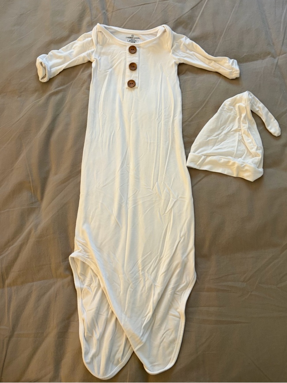 Caden Lane Ivory Baby Knotted Gown with Wood-Tone Buttons 0-3 Months